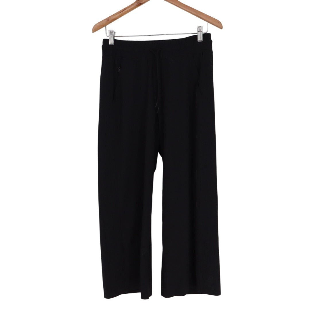 Athleta Crop Pants Womens 4 Black Stretch Drawstring Waist High Rise Wide Leg