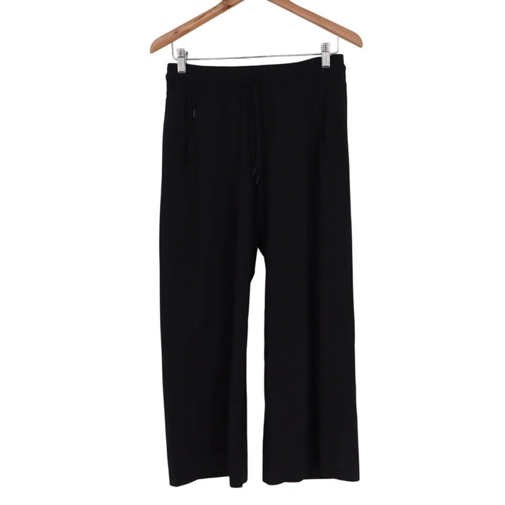 Athleta Crop Pants Womens 4 Black Stretch Drawstring Waist High Rise Wide Leg