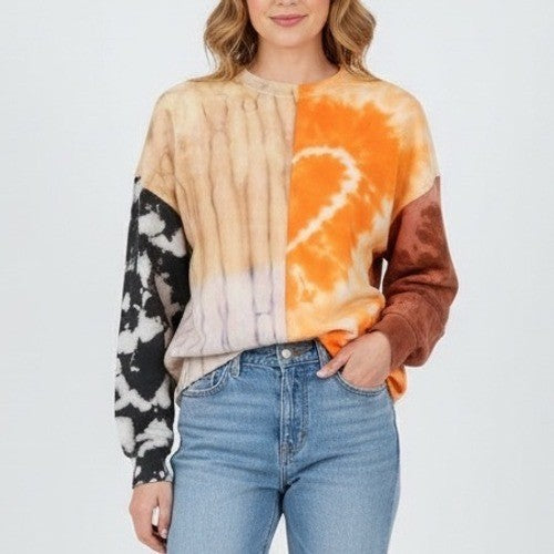 Urban Outfitters Pieced Dye Tech Sweatshirt Assorted Tie Dye Orange Black M