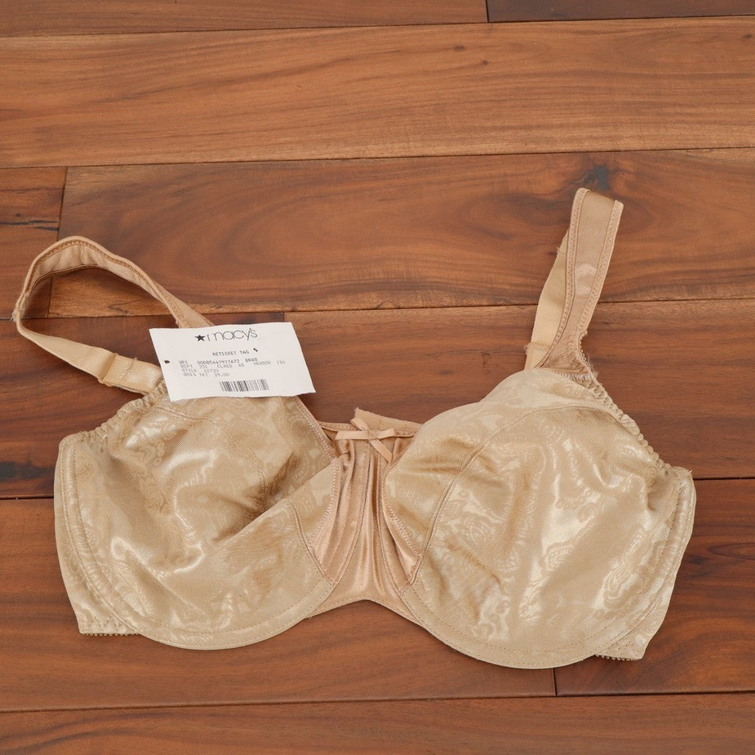 Bali Double Support Lace Bra Womens 40C Soft Taupe Floral Nylon Stretch Wireless