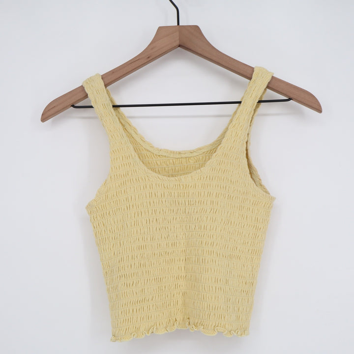 Hollister Yellow Smocked Tank Top Sleeveless Lettuce Edge Crop Top Small