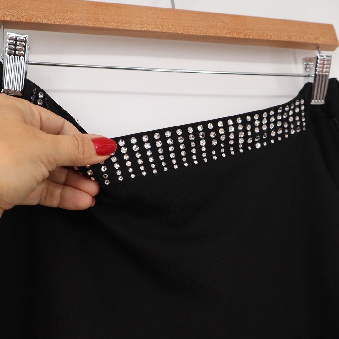 Orna Farho Paris Nina Black Off-Shoulder Crystal Embellished High-Low Top