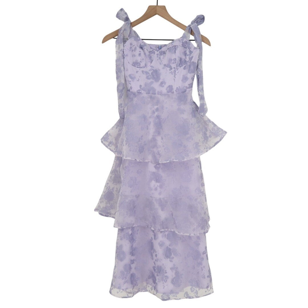 Lulus Glamorous Sweetie Midi Dress Womens XS Lavender Burnout Tie-Strap Bustier