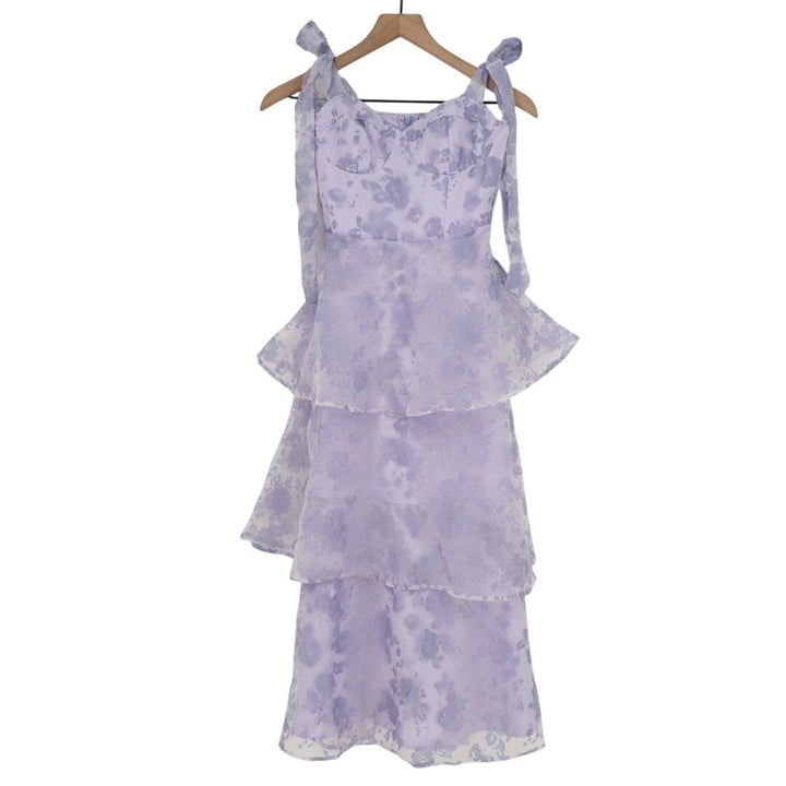 Lulus Glamorous Sweetie Midi Dress Womens XS Lavender Burnout Tie-Strap Bustier