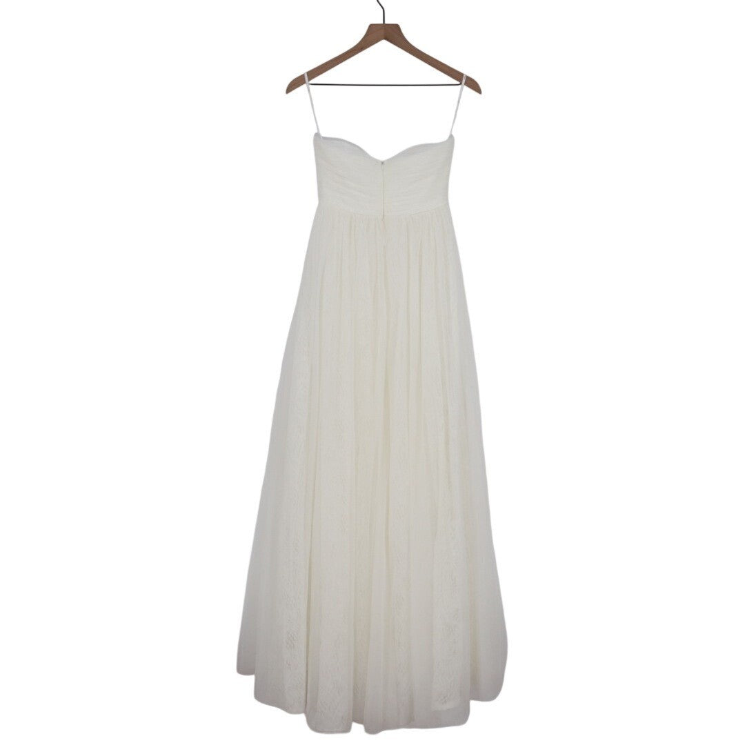 Lulus Blissful Forever Maxi Dress Womens S White Tulle Lace Strapless Pleated