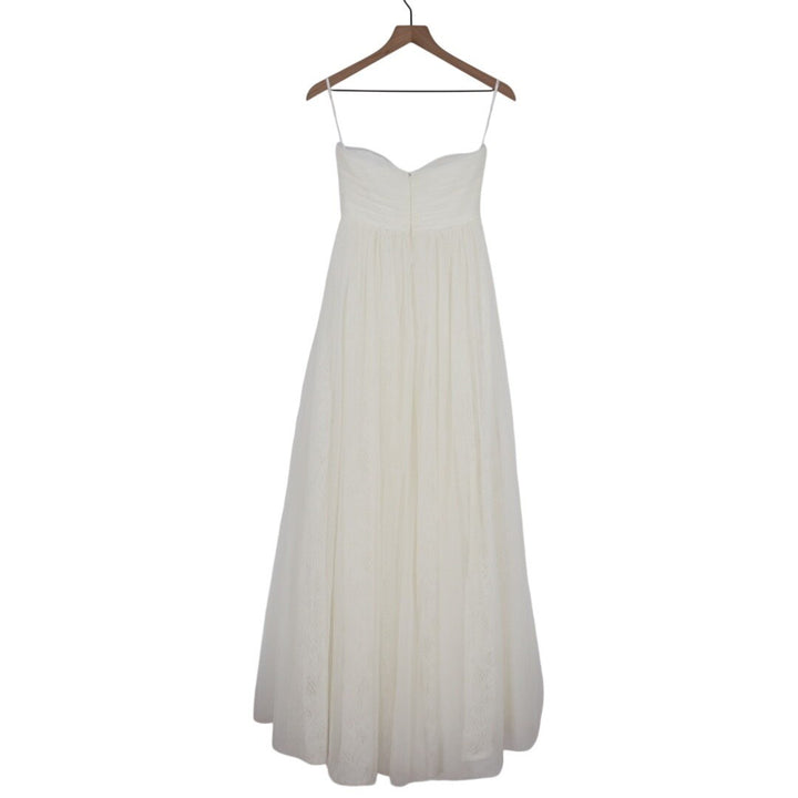 Lulus Blissful Forever Maxi Dress Womens S White Tulle Lace Strapless Pleated