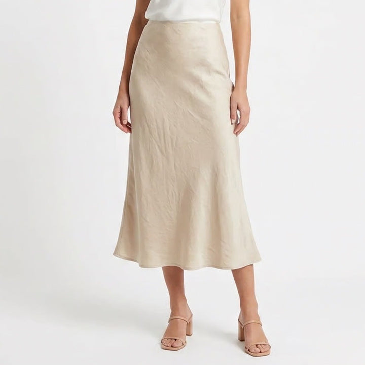 Cider Beige Satin Maxi Slip Skirt High Waisted Champagne L