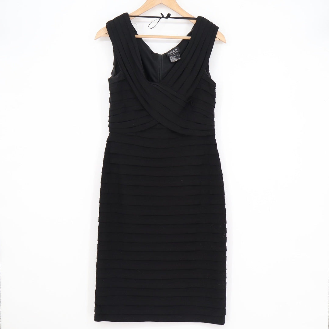 Xscape by Joanna Chen Black Tiered Cocktail Dress Sleeveless Surplice 12
