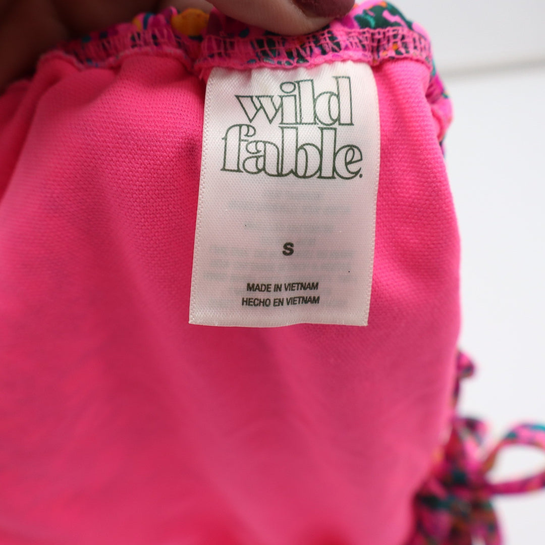 Wild Fable Bikini Bottom Womens S Side Tie Pink Floral High Leg Excellent