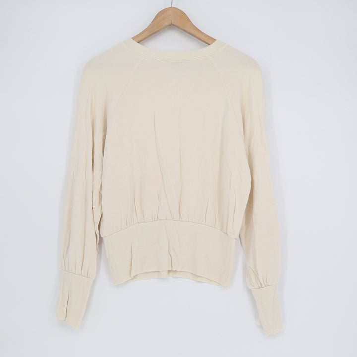 Express One Eleven Womens Ivory Cream Ribbed Waistband Raglan Sweatshirt Size M