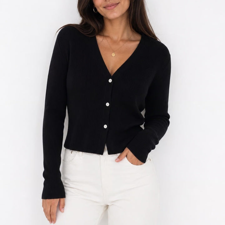 Love & Whimsy Los Angeles Black Ribbed V-Neck Button Front Cardigan Sweater L