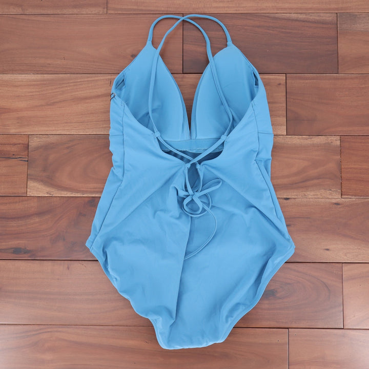 CALIA Womens Triangle Strappy Back One Piece Swimsuit Tranquil Blue 12