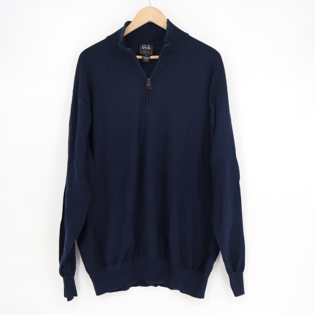 Jos. A. Bank Signature Sweater Mens 2X Navy Cotton Ribbed Tight Knit Quarter Zip