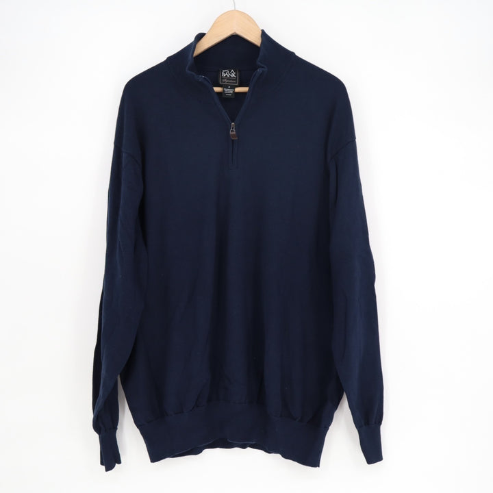 Jos. A. Bank Signature Sweater Mens 2X Navy Cotton Ribbed Tight Knit Quarter Zip