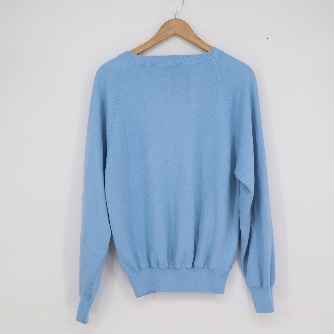 Vintage Action Blue Crewneck Sweatshirt Raglan V-Stitch Acrylic Mens Medium