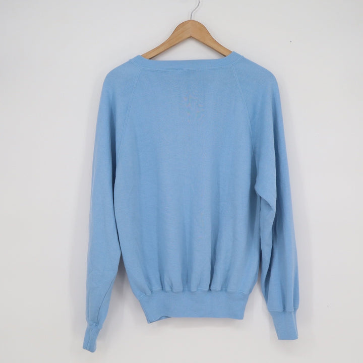 Vintage Action Blue Crewneck Sweatshirt Raglan V-Stitch Acrylic Mens Medium
