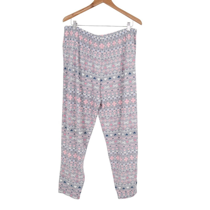 Cuddl Duds Pajama Pants Womens XL Gray Pink Fair Isle Heart Print Sleepwear