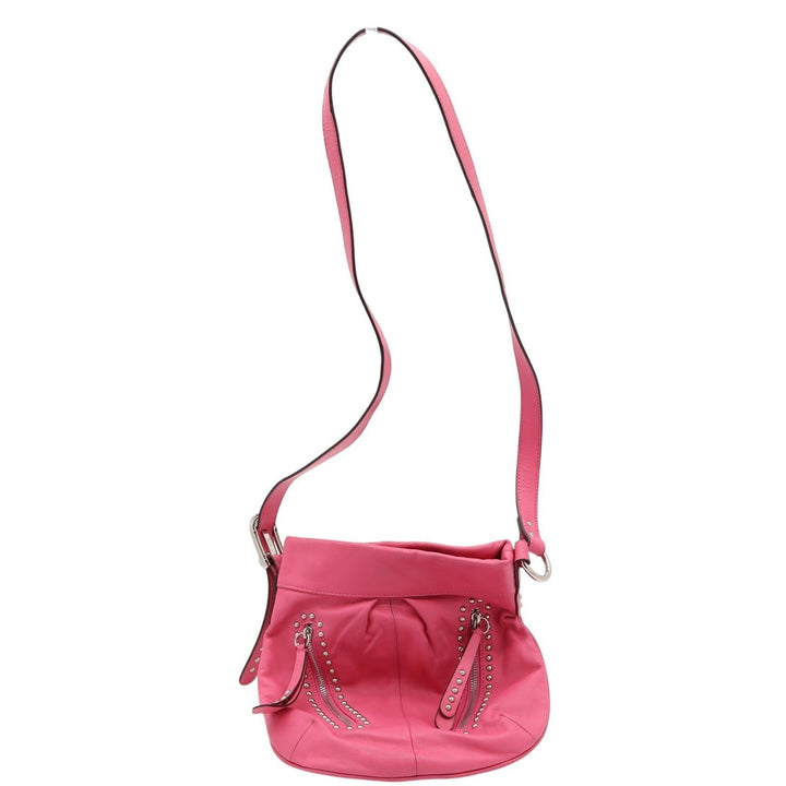 B. Makowsky Pink Leather Studded Crossbody Bag Silver Hardware Leopard