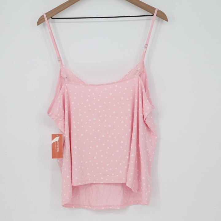 State Of Day Intimates Cami Top Womens L Pink Polka Dot Spaghetti Strap V-Neck