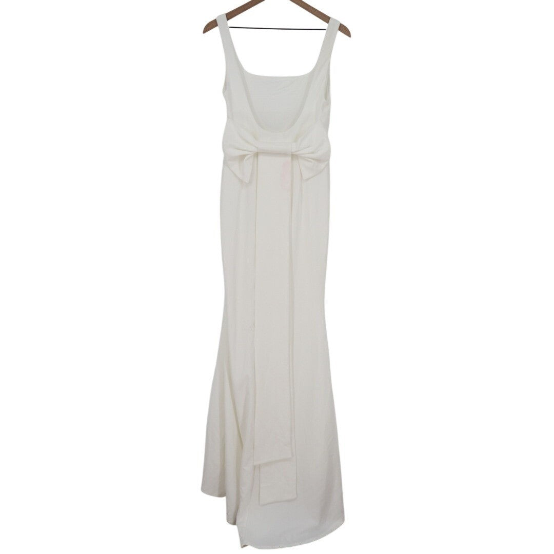 Lulus Loving Fate Maxi Dress Women Medium White Stretch Bow Square Neck Backless