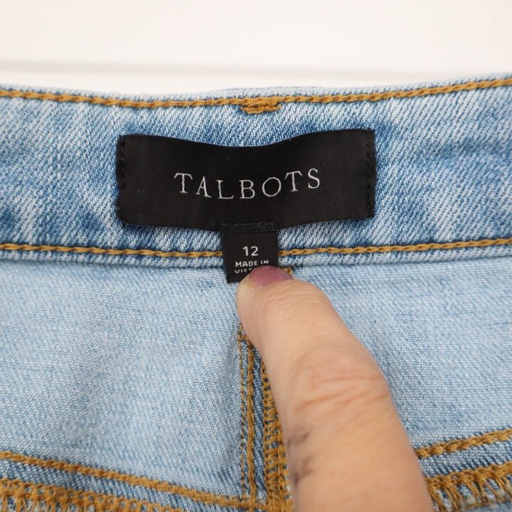 Talbots Denim Mini Skirt Size 12 Light Blue Amalfi Wash Stretch Cotton Blend