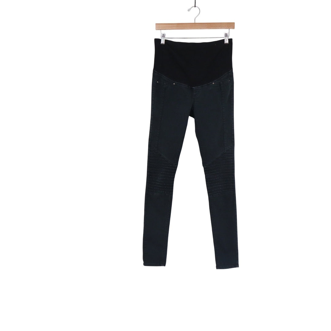 HM MAMA Maternity Moto Skinny Jeans Dark Gray Ribbed Knee Over Belly Size 6