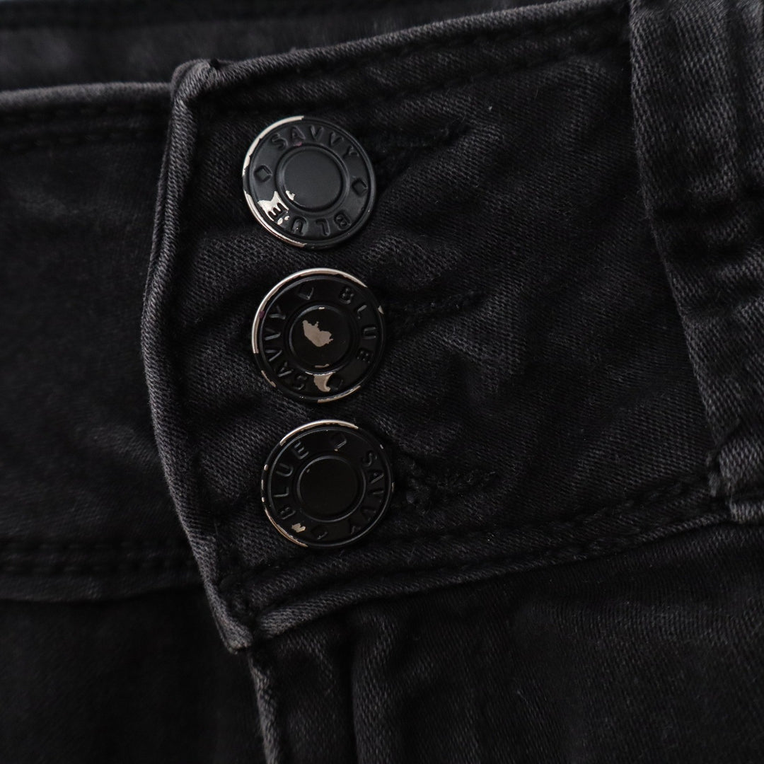Blue Savvy Womens High Rise Triple Button Skinny Jeans Faded Black Size 9/29