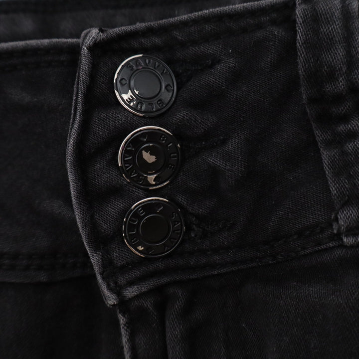 Blue Savvy Womens High Rise Triple Button Skinny Jeans Faded Black Size 9/29