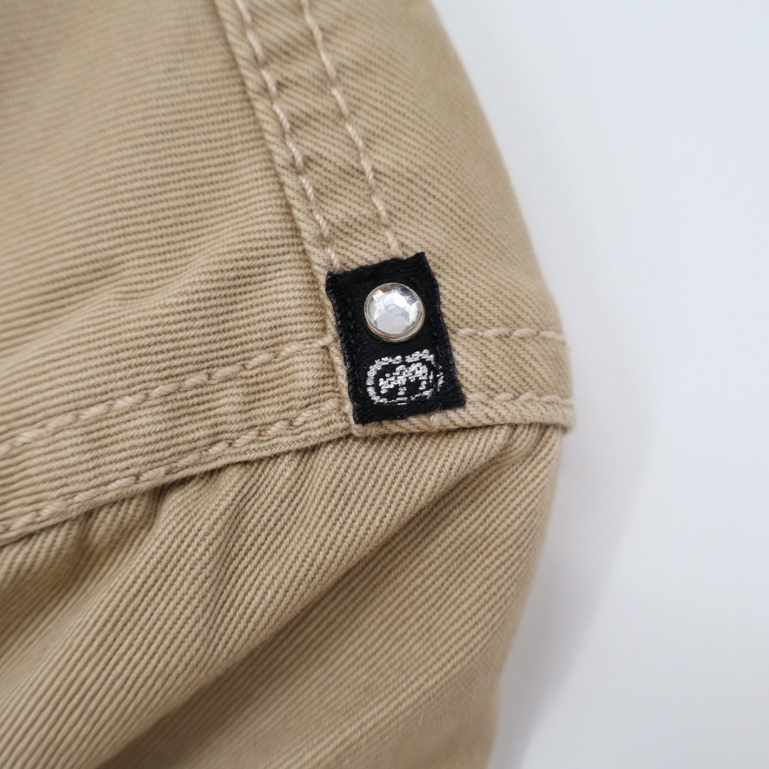 Ecko Red Womens Tan Khaki Utility Bomber Jacket Cropped Cotton Size L