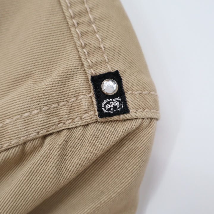 Ecko Red Womens Tan Khaki Utility Bomber Jacket Cropped Cotton Size L