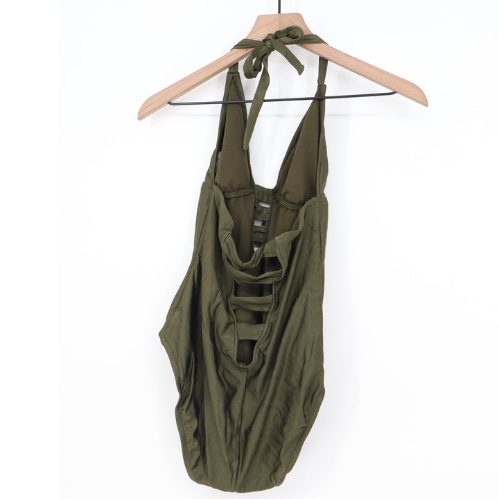 Mossimo Womens Olive Green Halter One Piece Swimsuit Strappy Ladder Size M