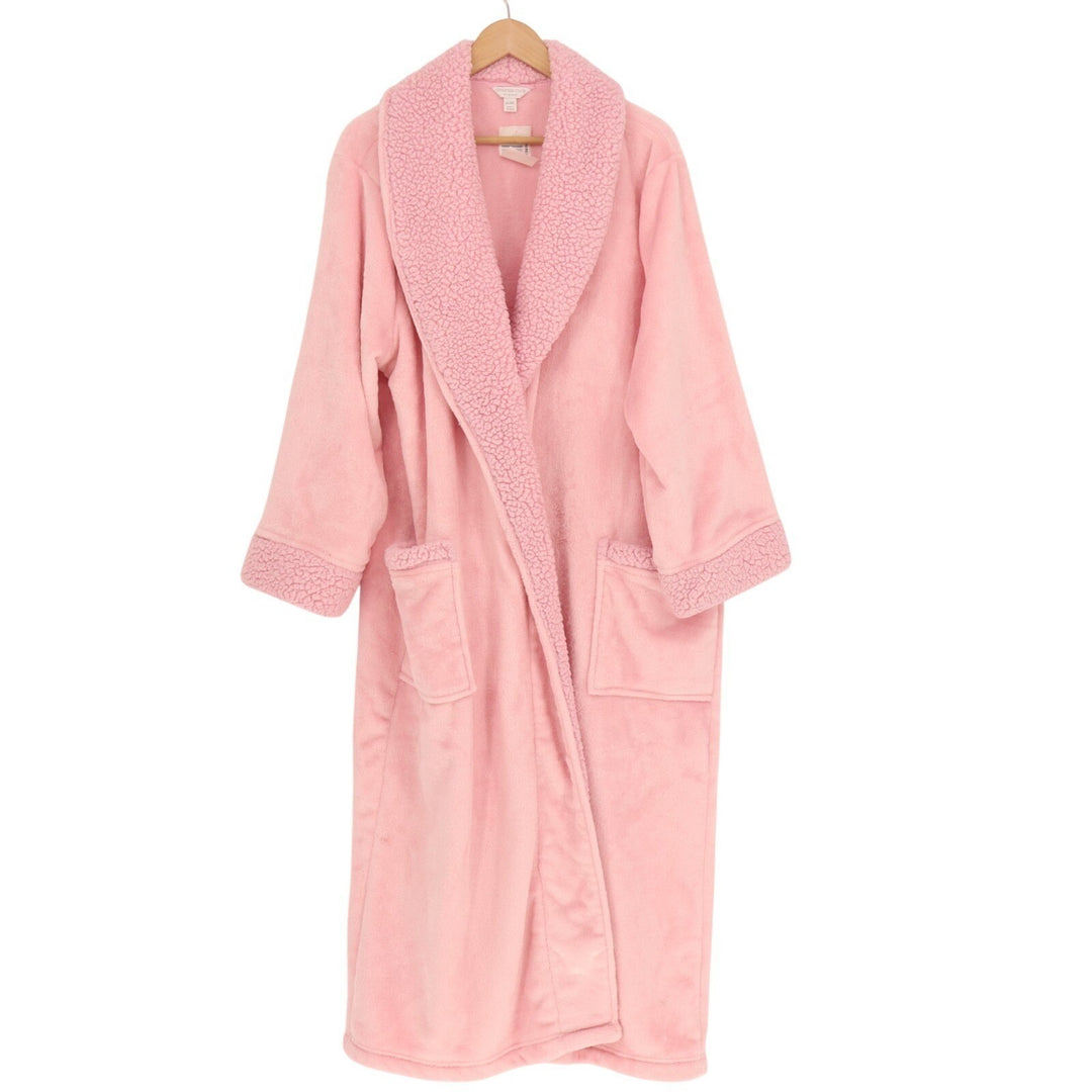 Charter Club Intimates Bathrobe Womens XL/2XL Pink Fleece Pockets Shawl Collar