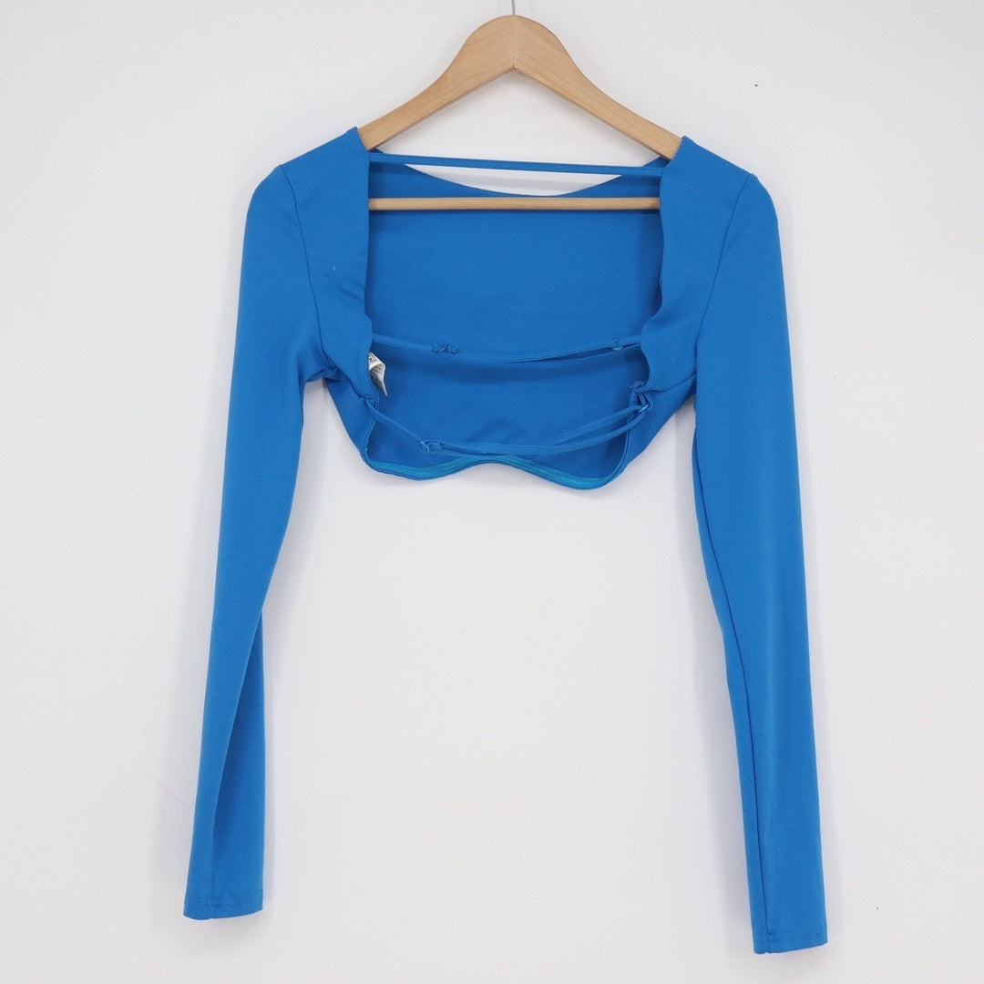 SHEIN Womens Blue Long Sleeve Strappy Back Ultra Crop Shrug Top Size S