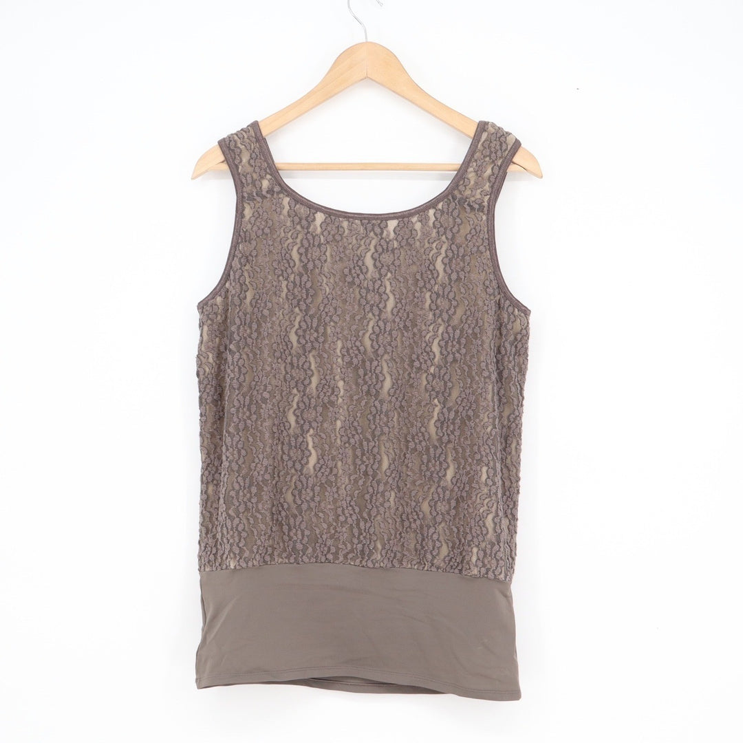UnderCover Agent Kathleen Kirkwood Lace Tank Top Taupe Brown Scoop Neck Large