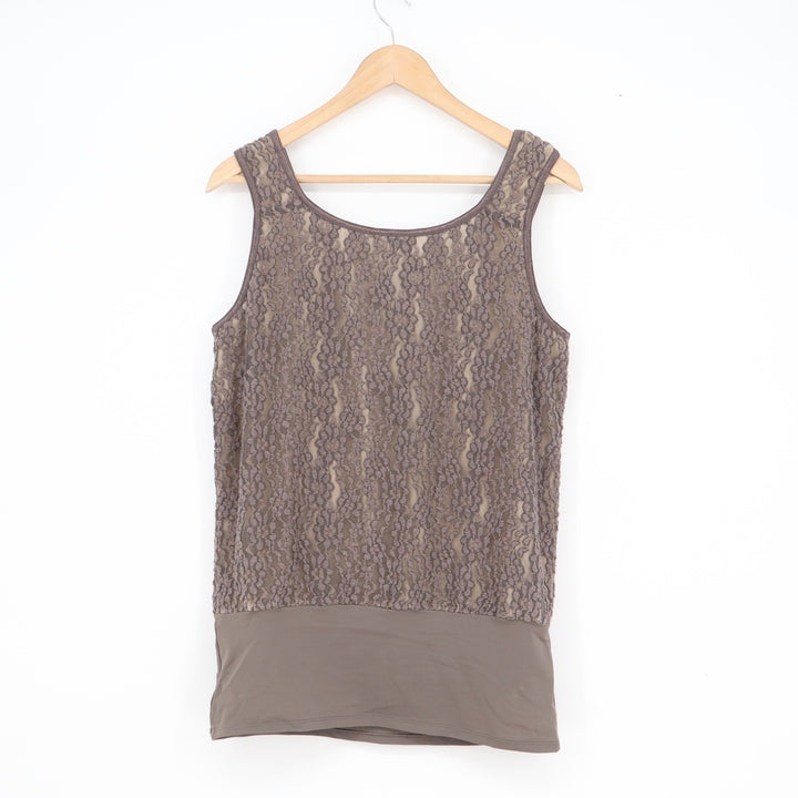 UnderCover Agent Kathleen Kirkwood Lace Tank Top Taupe Brown Scoop Neck Large