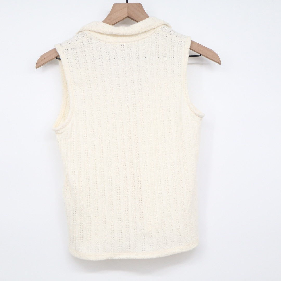Madewell Cardigan Sweater Women XS Ivory Cotton Knitted Sleeveless Spread Collar