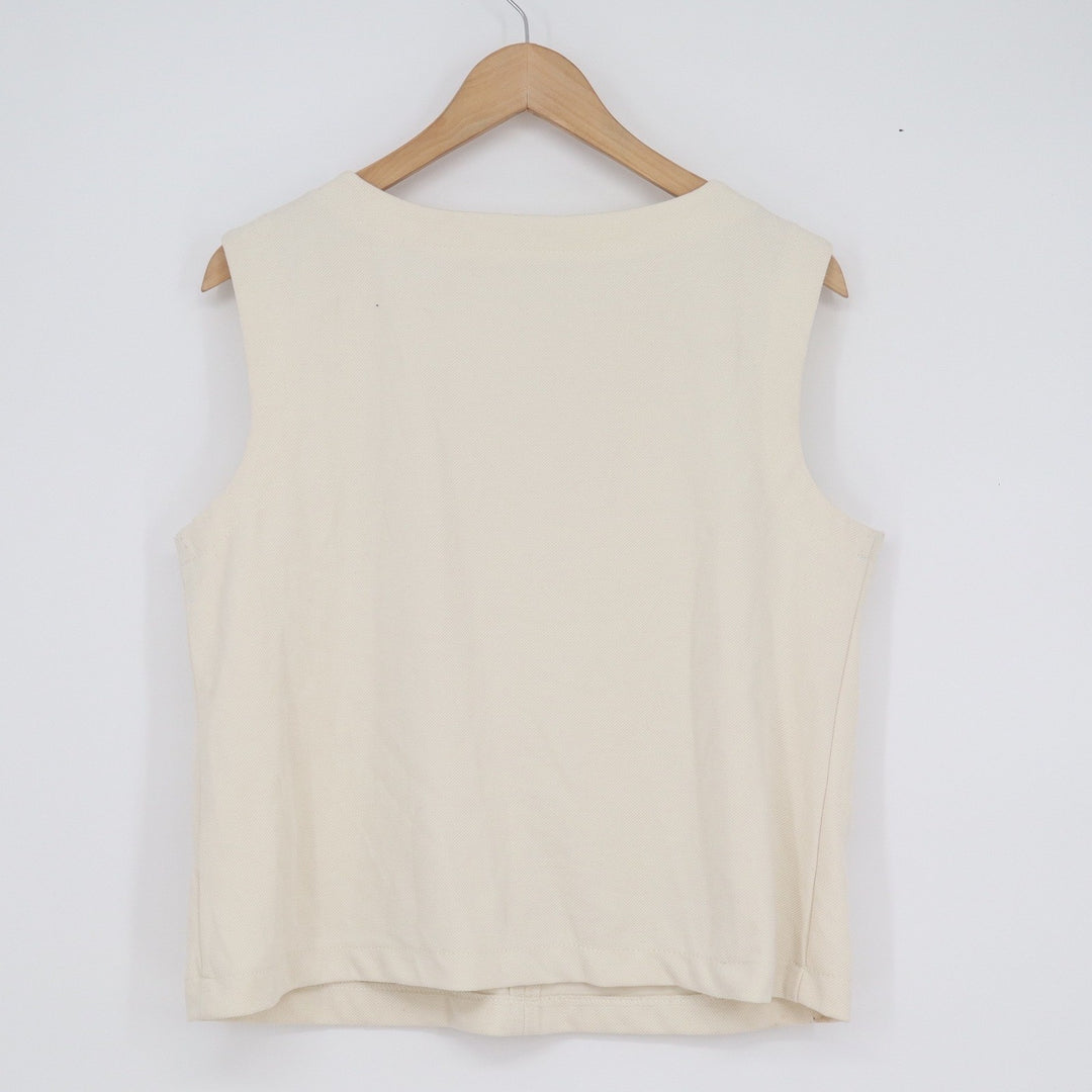 Max Studio London Cream Textured Twill Sleeveless Shell Top Large