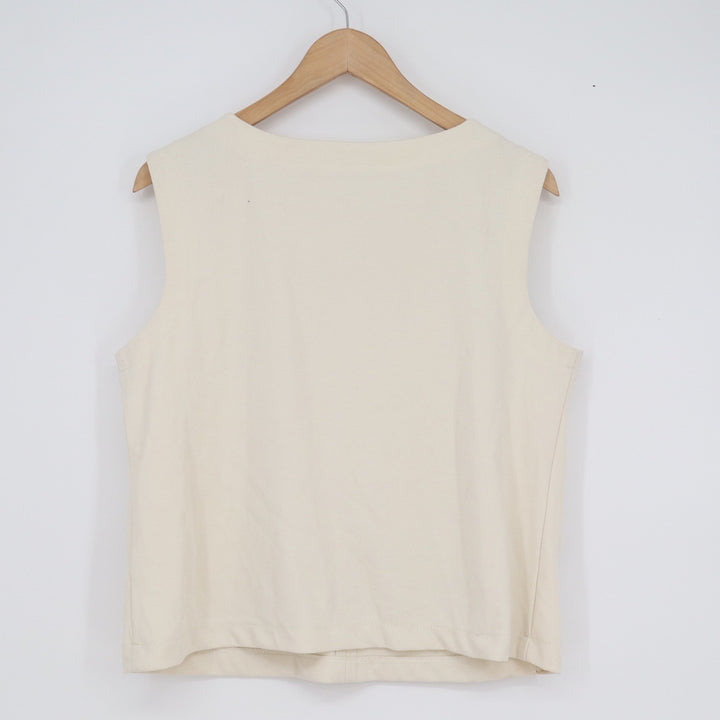 Max Studio London Cream Textured Twill Sleeveless Shell Top Large