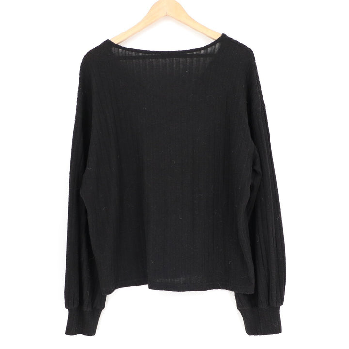 Shein Sweater Women Large Black Stretch V Neck Ribbed Knit Long Sleeve Oversized