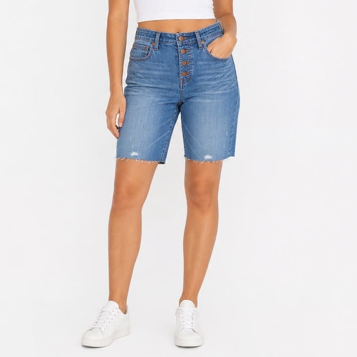 Madewell Cali Demi-Boot High Rise Button Fly Denim Shorts Blue Size 28