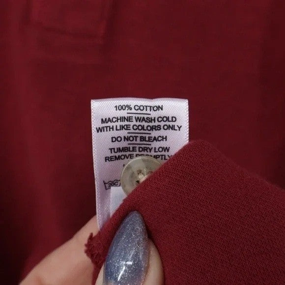 American Giant French Rib T-Shirt Mens S Red Henley Neck Long Sleeve Pullover