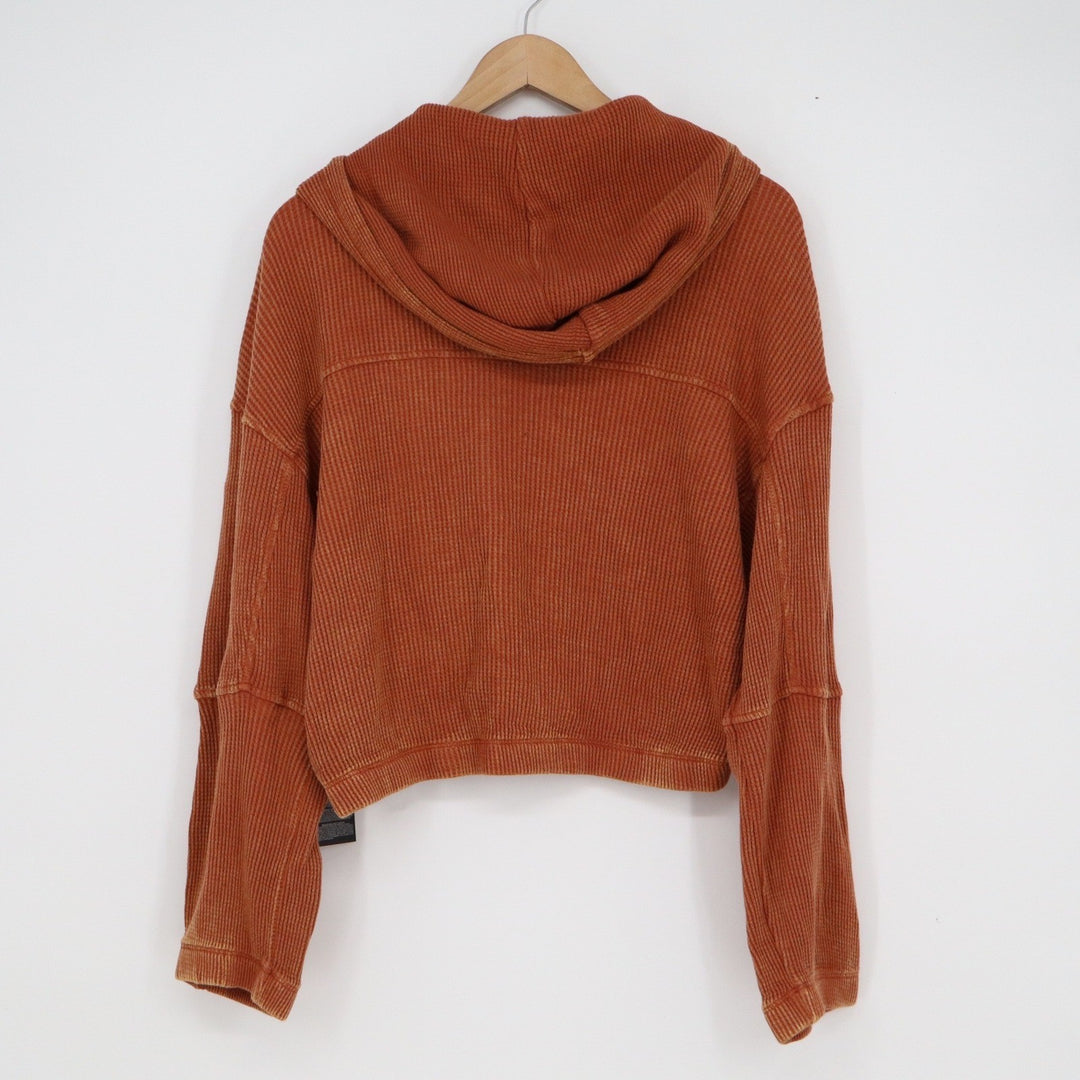 Forever 21 Burnt Orange Waffle Knit Cropped Zip-Up Hoodie Sweatshirt Womens M