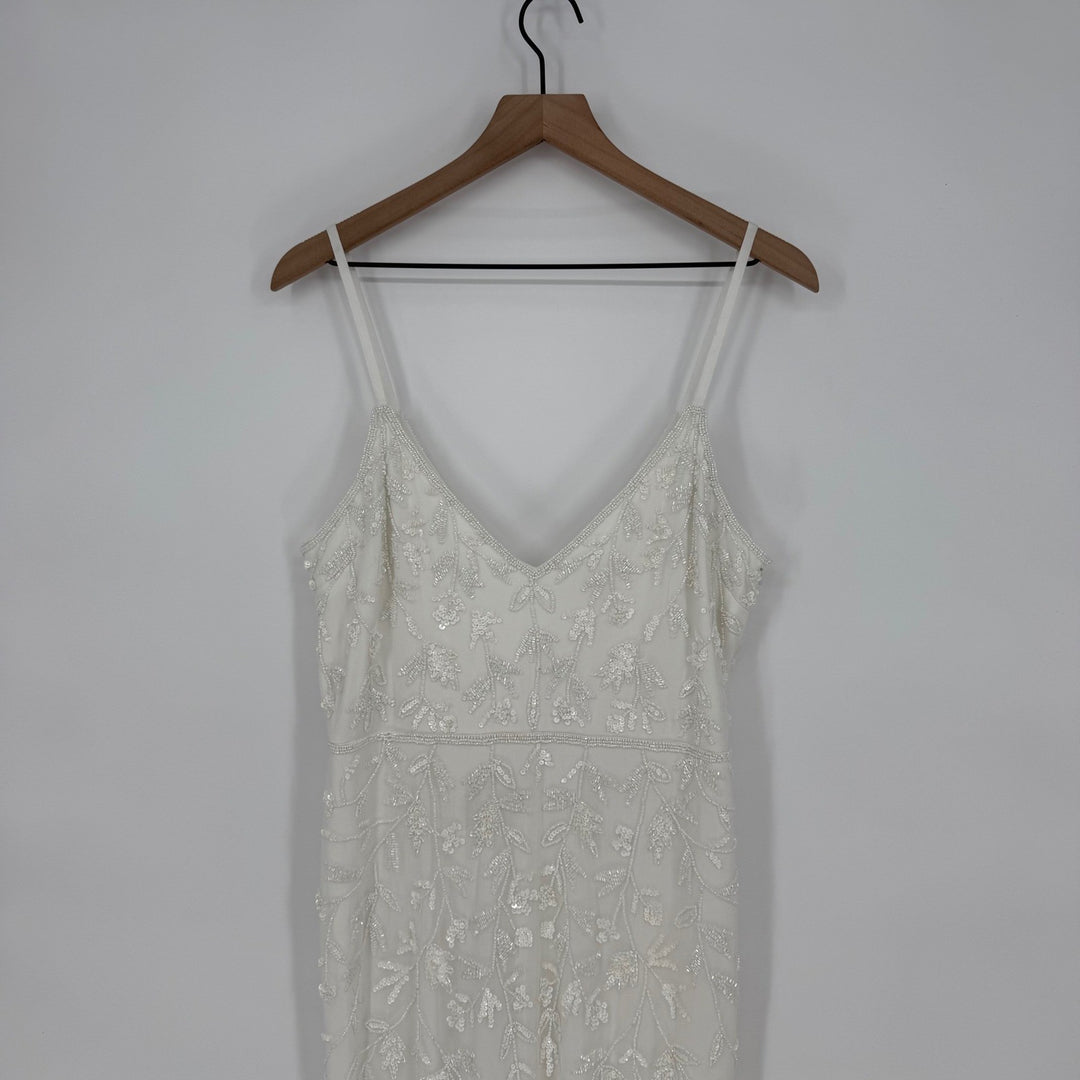 Lulus Everlasting Vows White Beaded Sequin Mermaid Maxi Dress Size XL
