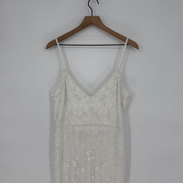 Lulus Everlasting Vows White Beaded Sequin Mermaid Maxi Dress Size XL