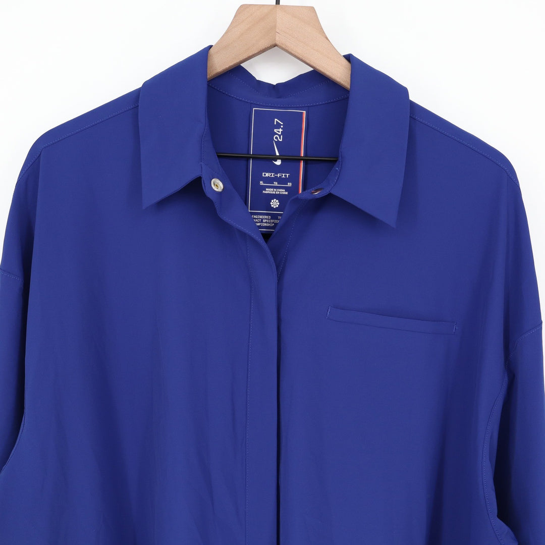 Nike 24.7 Womens Dri-FIT Long Sleeve Snap Button Up Top Blue XL NWT