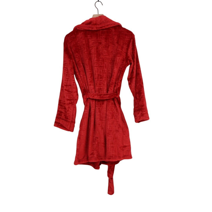 Tommy Hilfiger Debossed Plush Robe Women S/M Regatta Red Waist Belt Shawl Collar