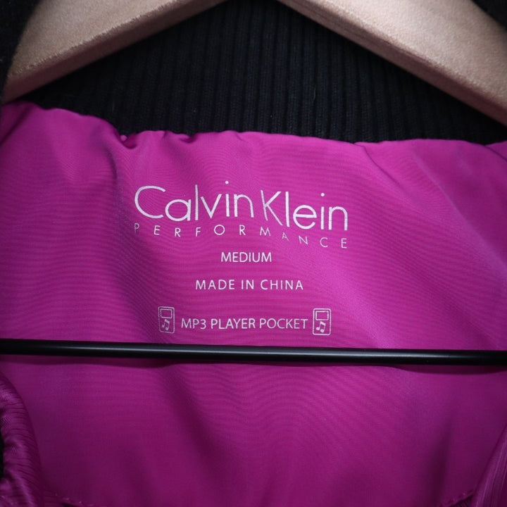 Calvin Klein Performance Puffer Vest Womens Medium Pink Black Full Zip Pockets
