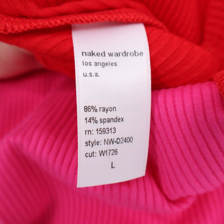 Naked Wardrobe Pink Red Colorblock Ribbed Midi Dress Large