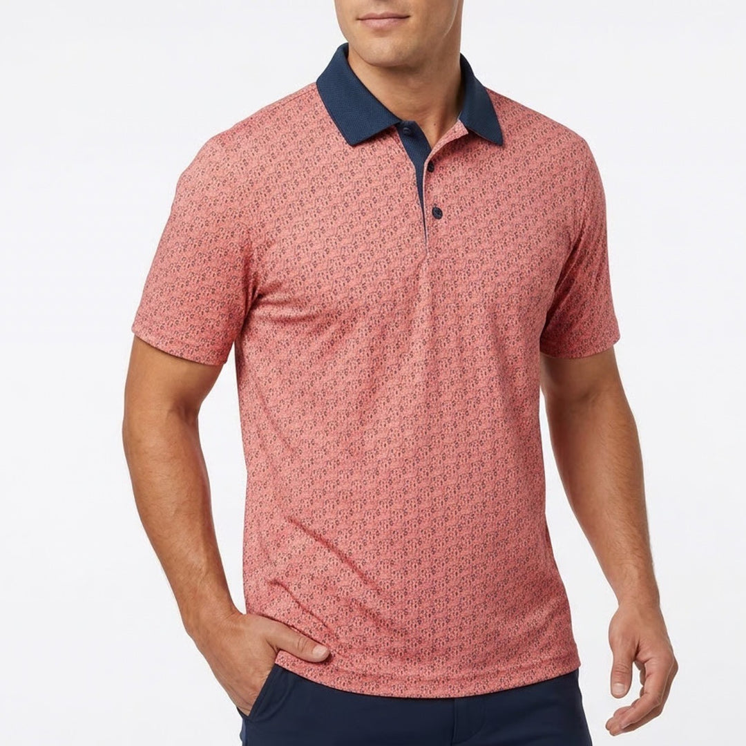 Walter Hagen Mens P11 Performance Golf Polo Bloody Mary Coral Print Shirt S