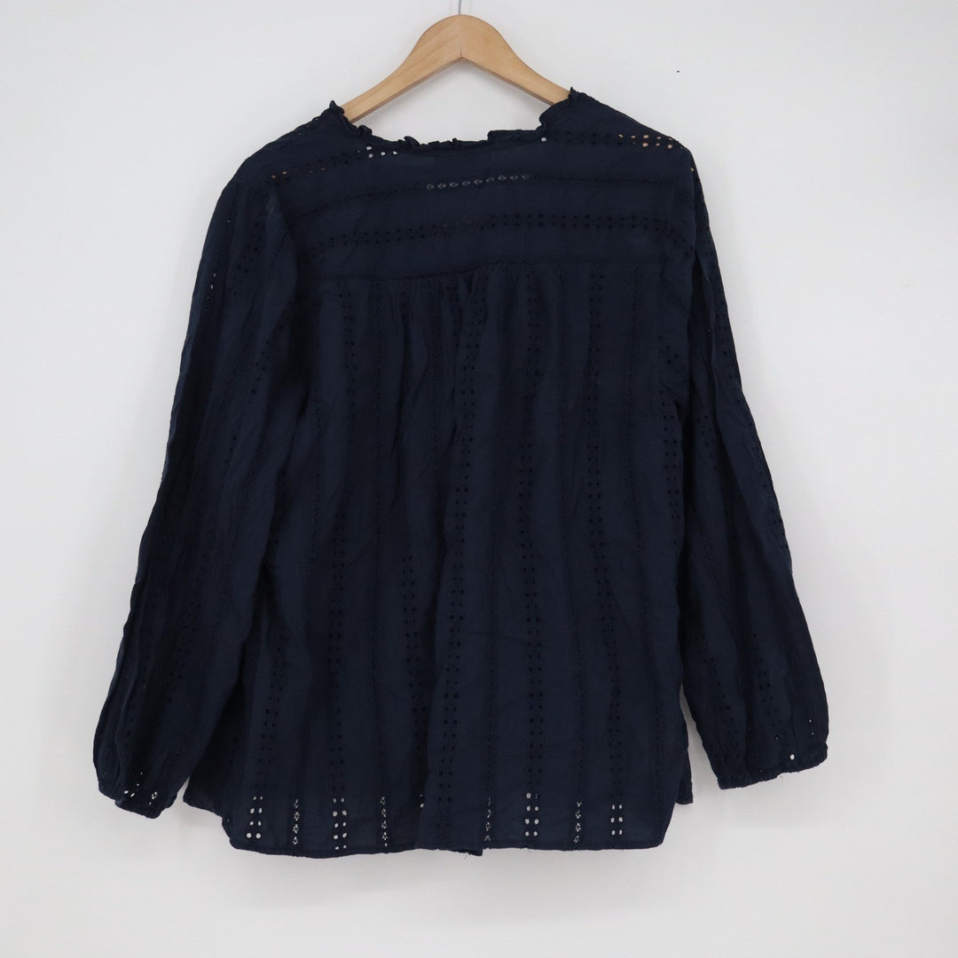 Style & Co Navy Blue Eyelet Embroidered Cotton Blouse 2X Plus Boho Ruffle Top